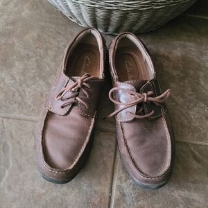 Clarks Brown Leather Mens Slip On Shoes Size 9 Loafer